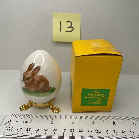 Goebel White and Brown Easter Egg with Rabbit Design - Picture 5 of 7